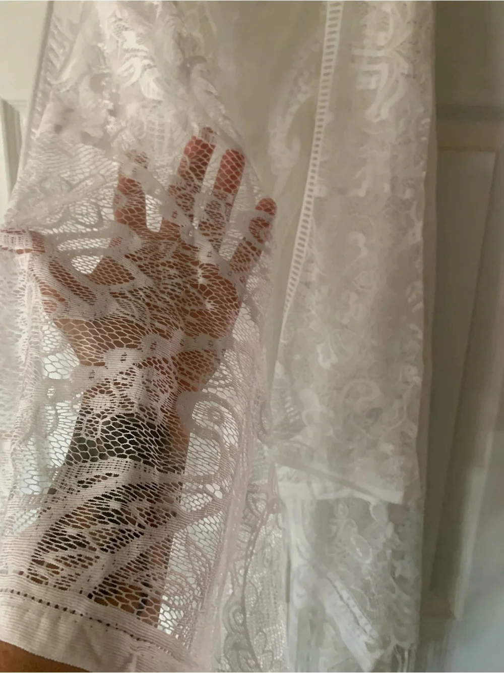 Boho White Lace High-Low Fringe Wrap
